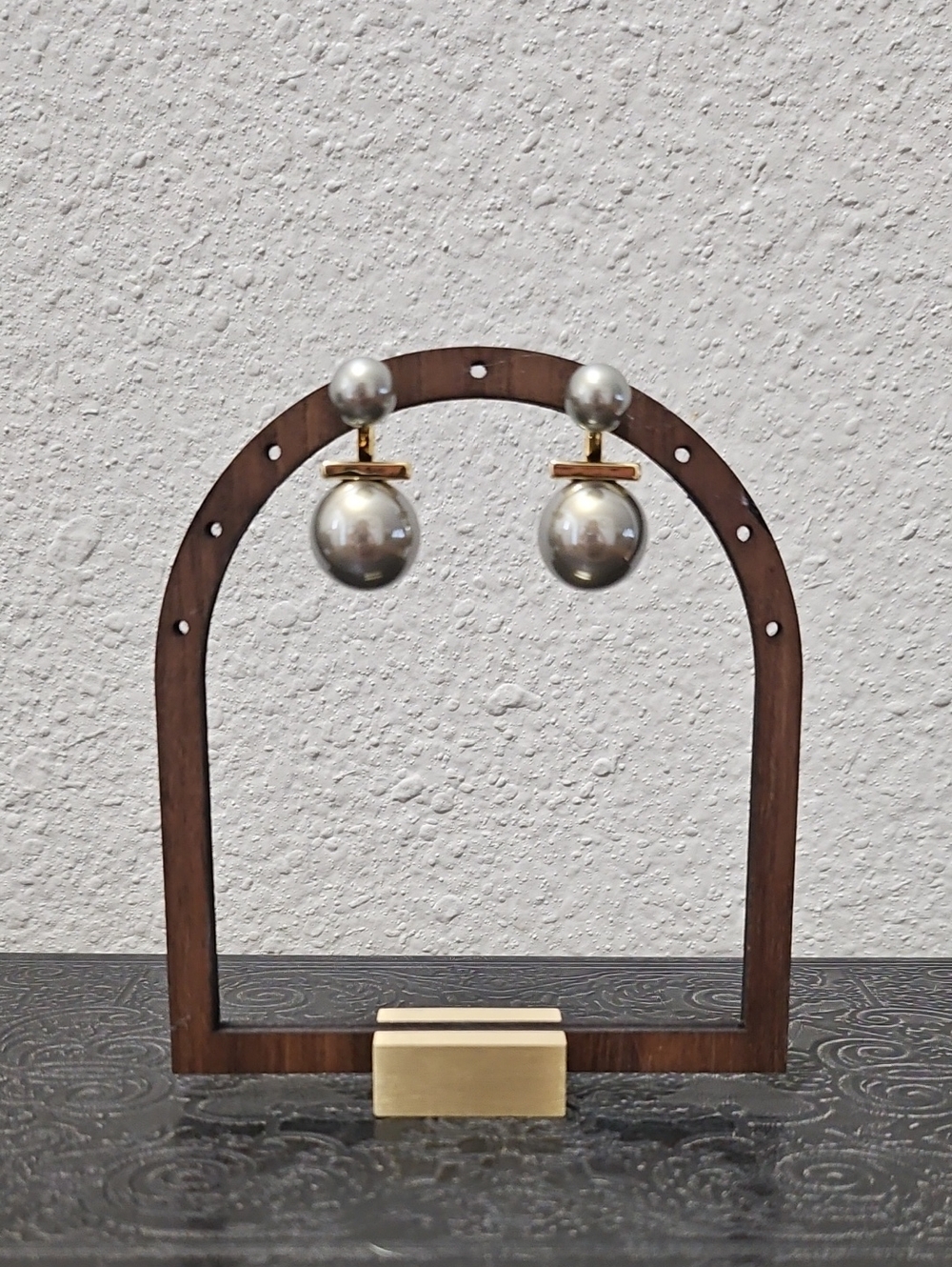 Silver Faux Pearl Drop Earrings with Gold Accents
